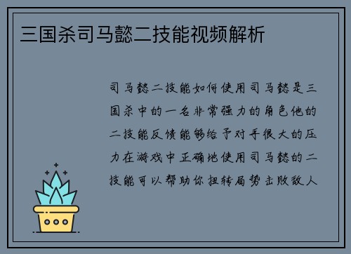 三国杀司马懿二技能视频解析