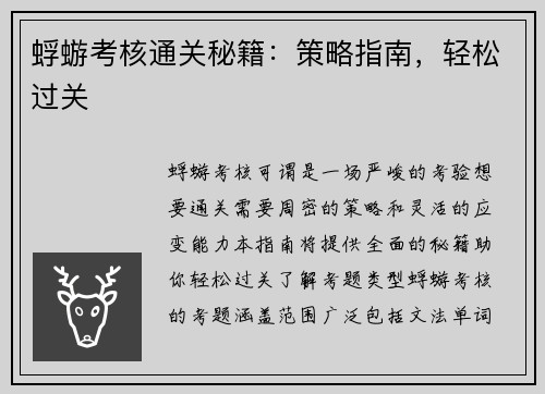 蜉蝣考核通关秘籍：策略指南，轻松过关